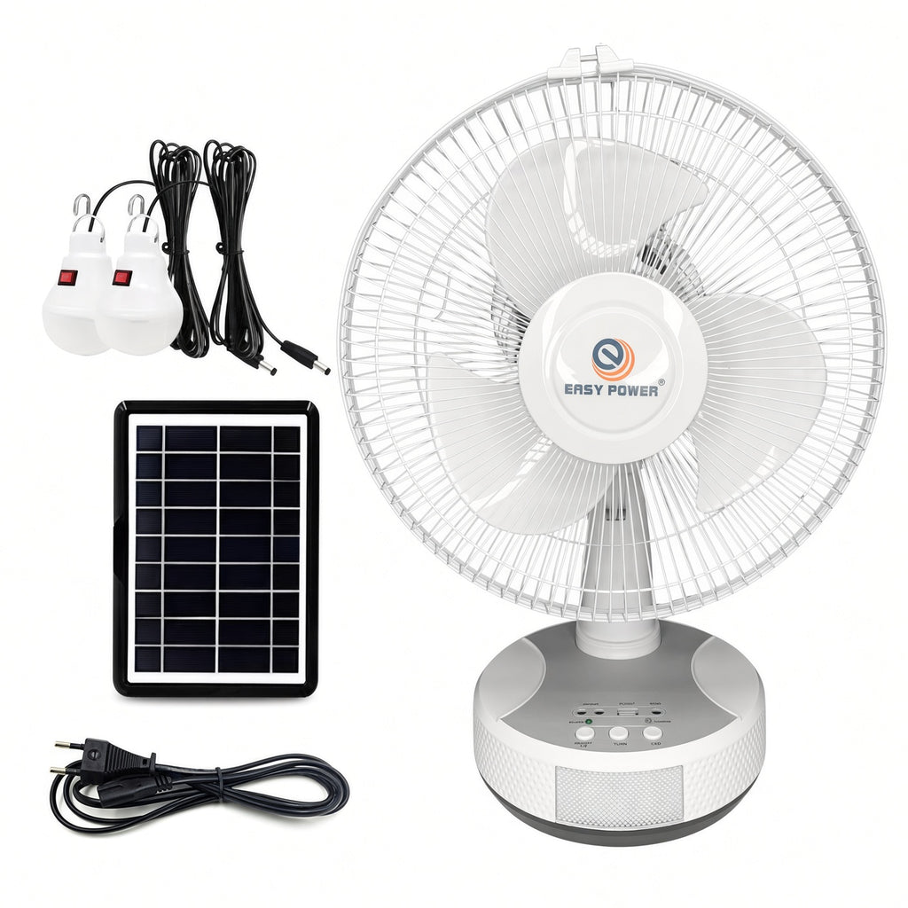 Ventilador inalámbrico con cargador solar y lámparas de luz