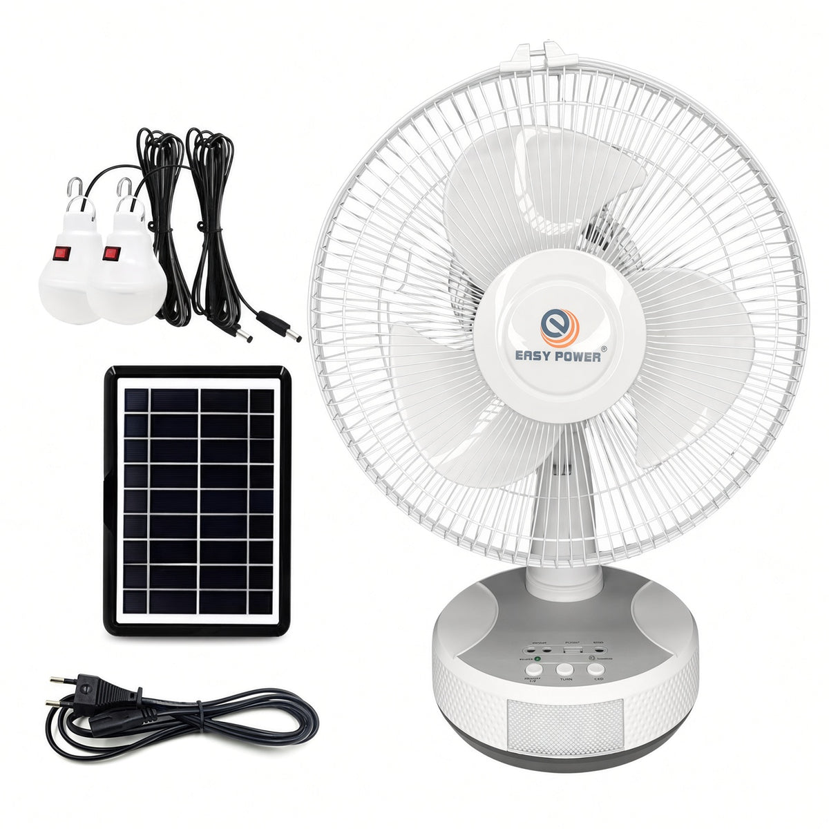 Ventilador inalámbrico con cargador solar y lámparas de luz