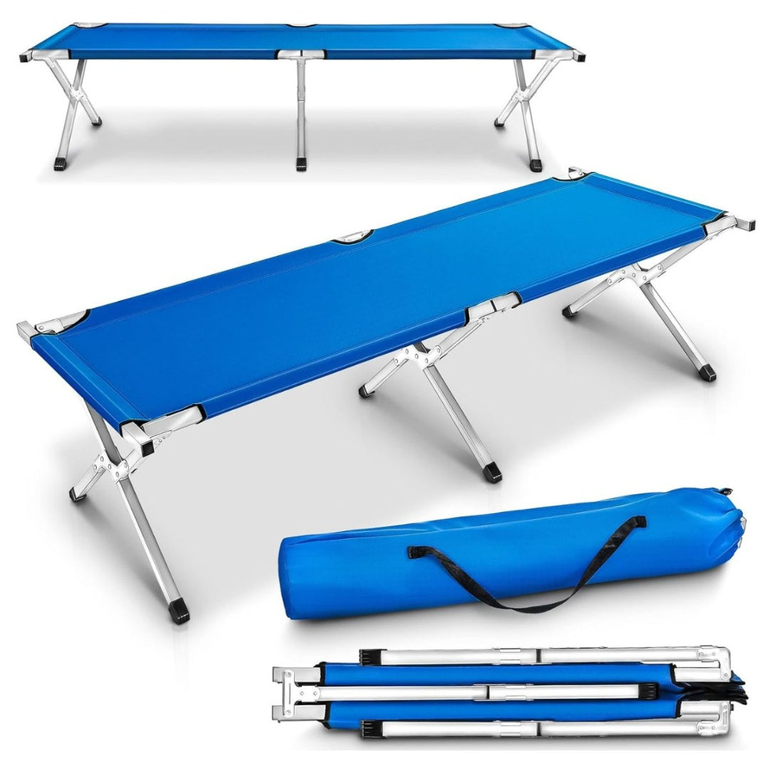 Catre de aluminio plegable celeste 181x62x43cm