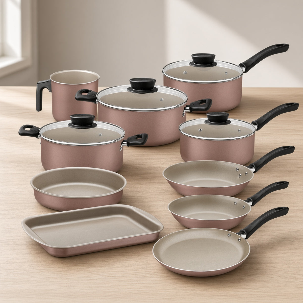 Batería de cocina Tramontina Linz 10 piezas rosa