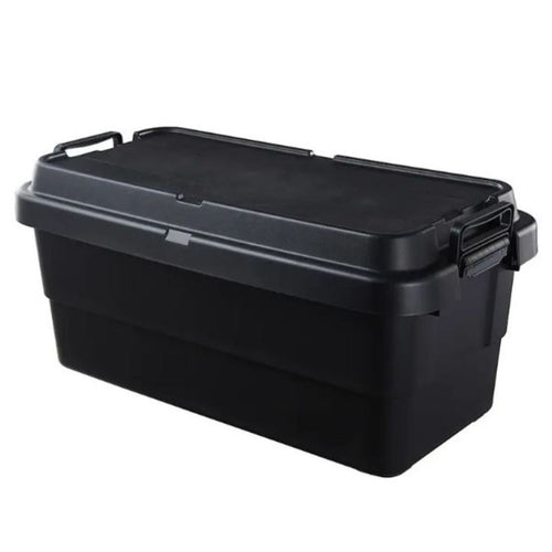 Caja plástica multifunción con tapa y asas negra de 65 litros