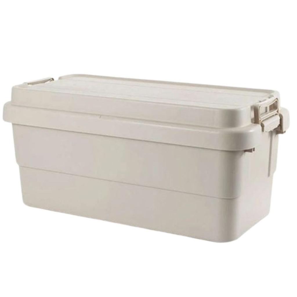Caja plástica multifunción con tapa y asas beige de 65 litros