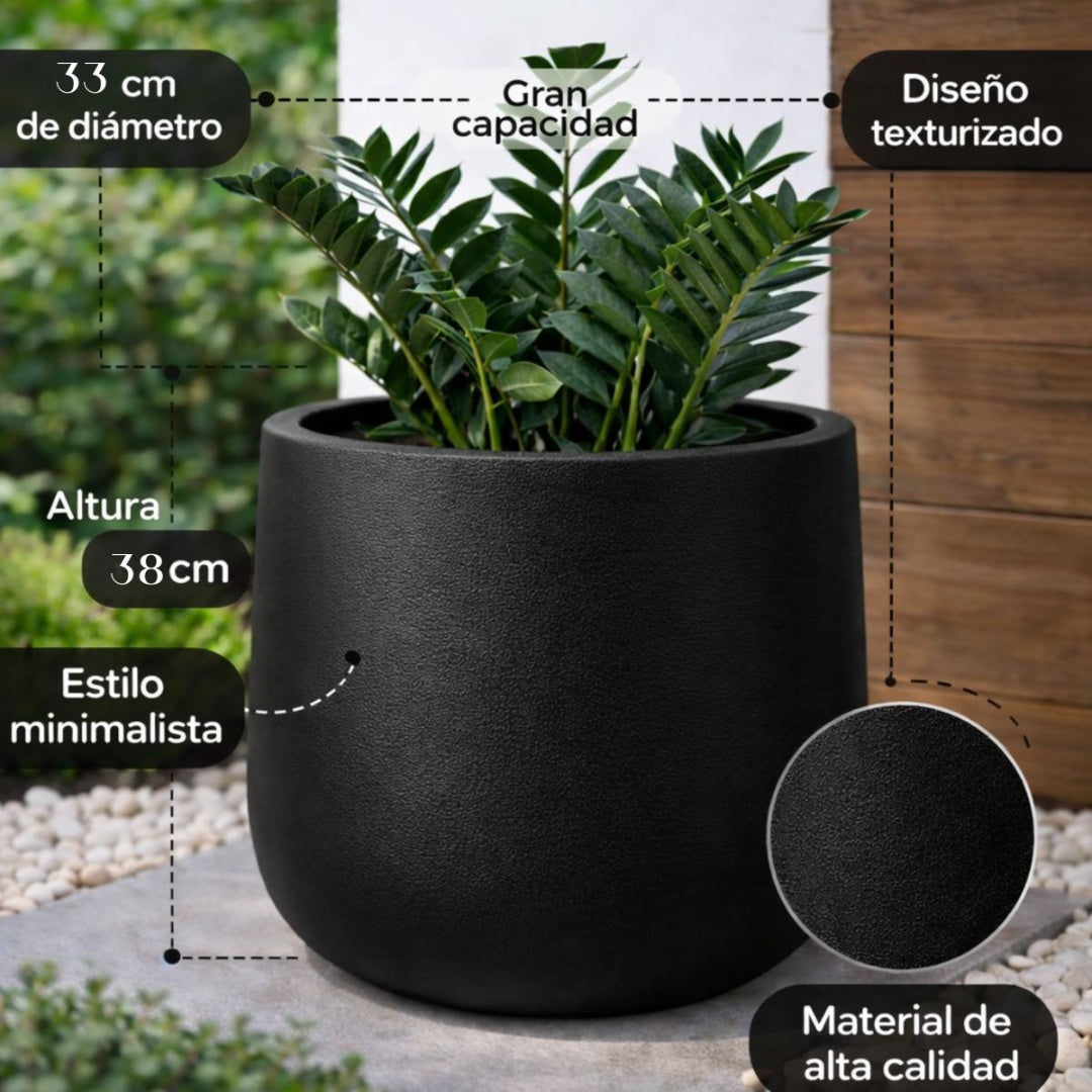 Maceta alta texturizada negra de 33x38cm
